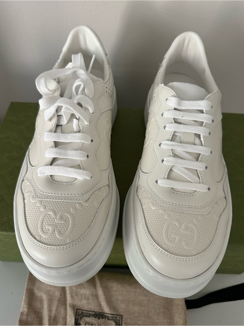 Gucci White GG Low Top Platform Sneakers 40.5 - Picture 2 of 7